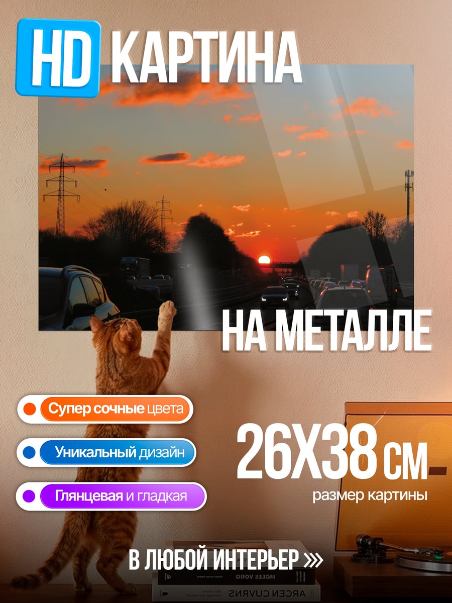 Картина на металле Закат на трассе