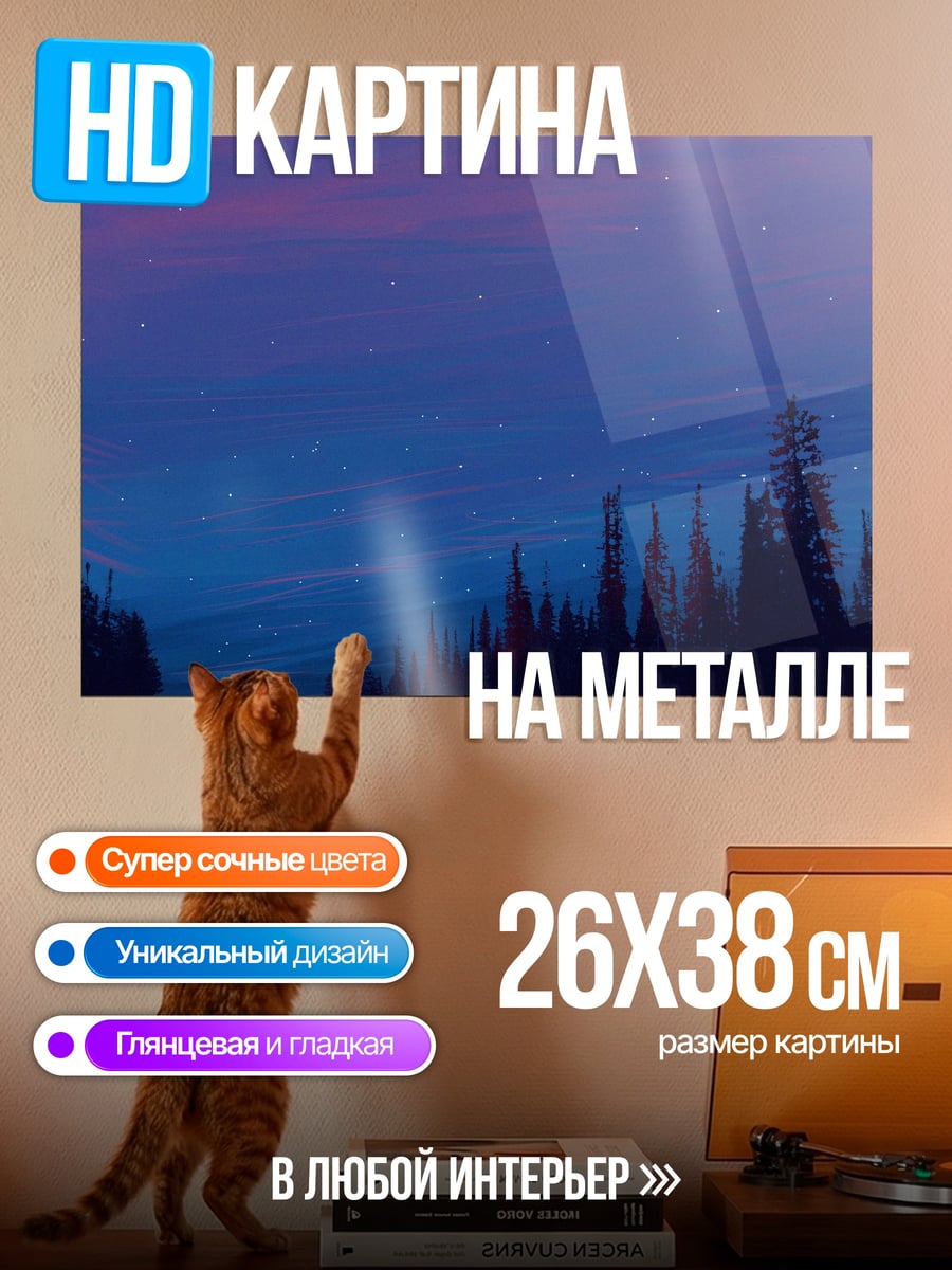 Картина на металле Ночной пейзаж с луной