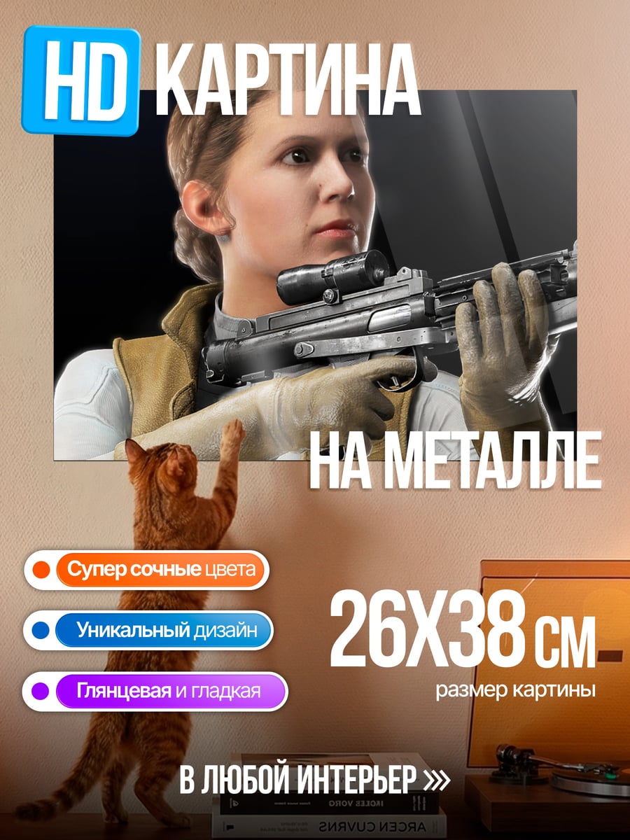 Картина на металле Принцесса Лея с бластером