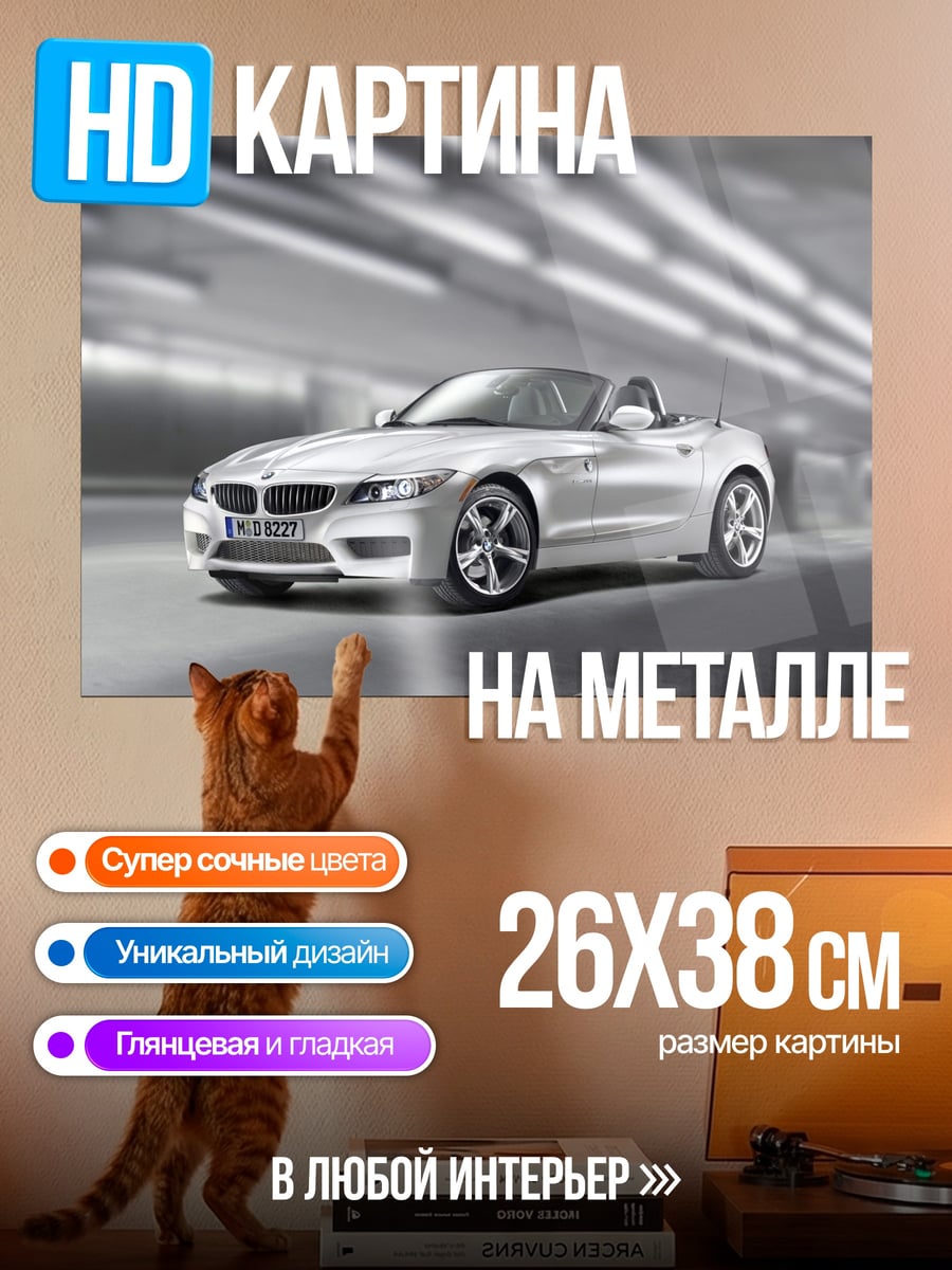 Картина на металле серебристый спорткар BMW