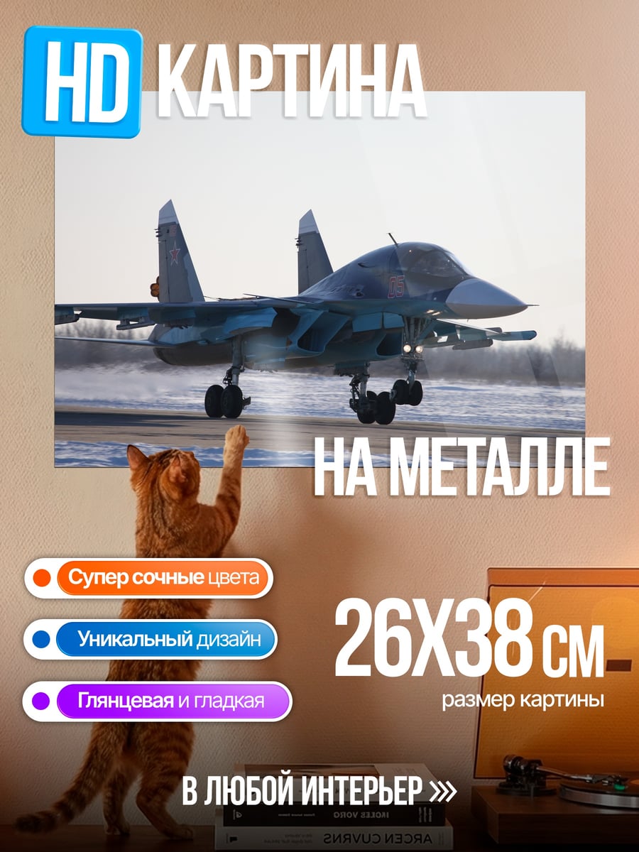 Картина на металле Военный самолет взлет
