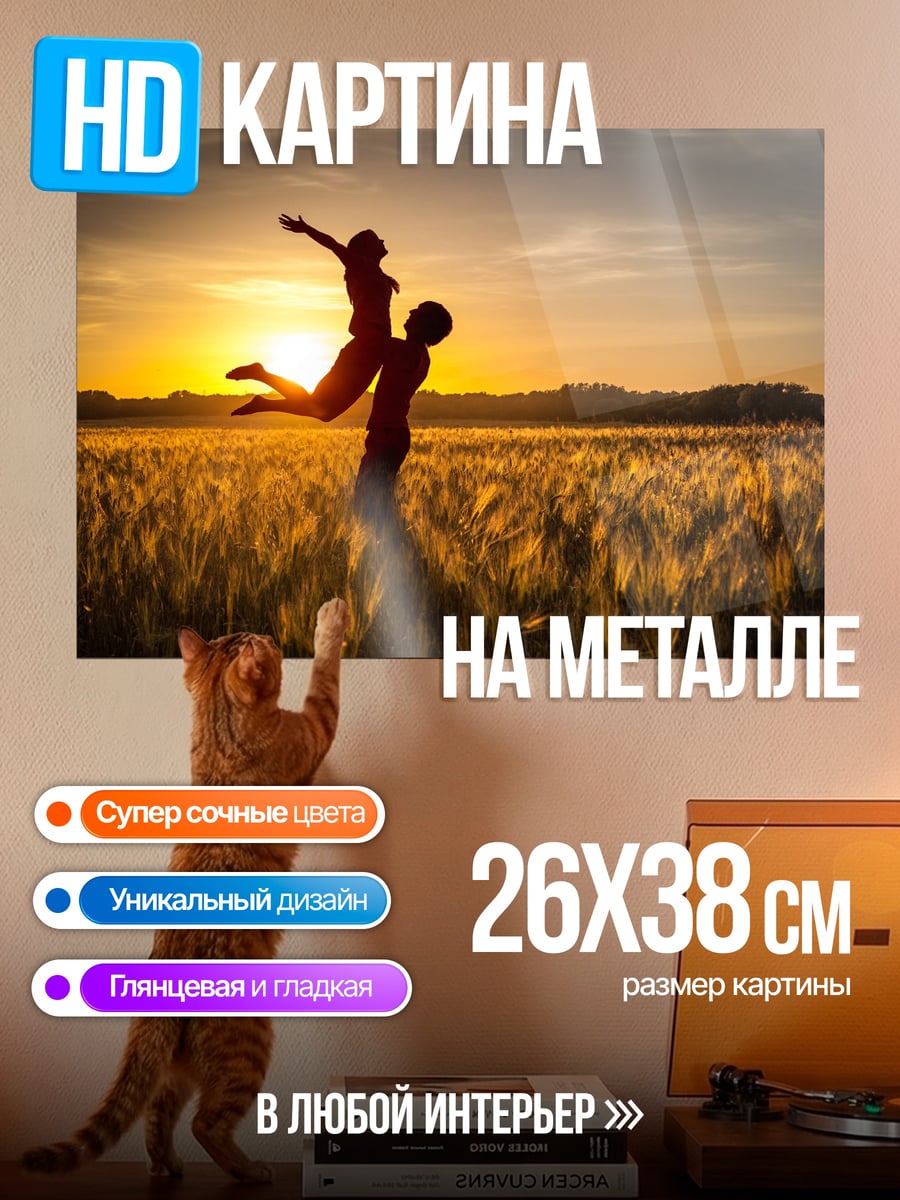 Картина на металле Счастливая пара на закате