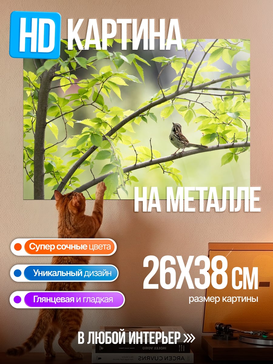 Картина на металле Птица на ветке