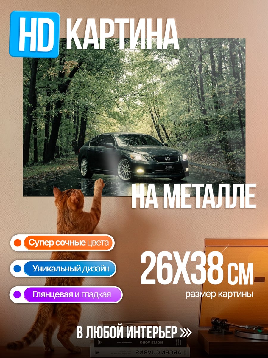 Картина на металле Машина в лесу