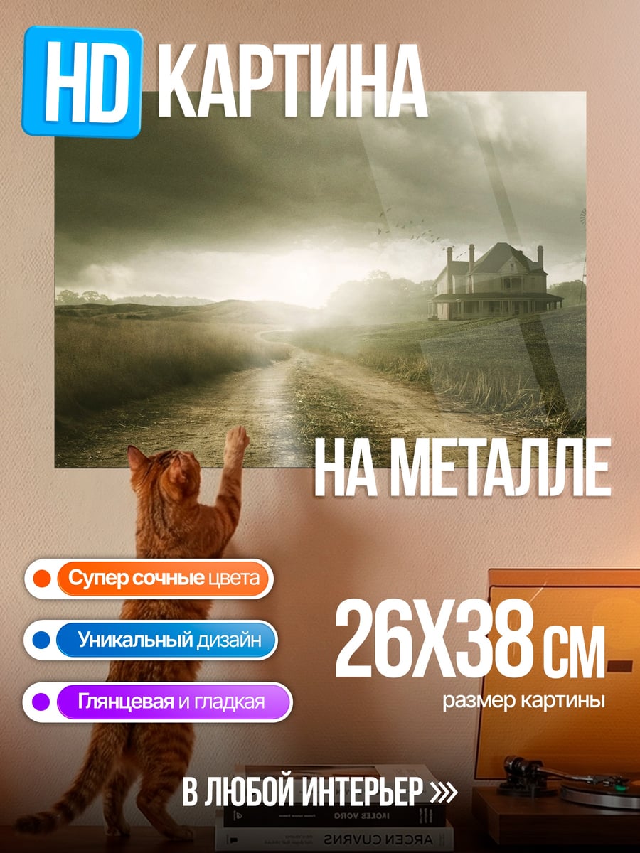 Картина на металле Заброшенный дом дорога