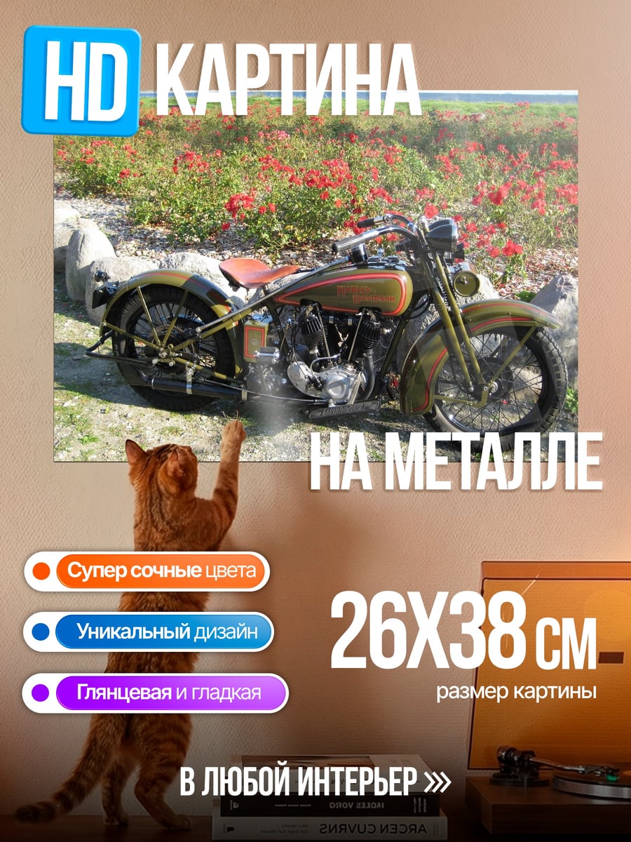 Картина на металле Ретро мотоцикл