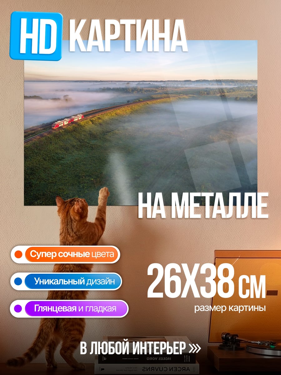Картина на металле Поезд в тумане