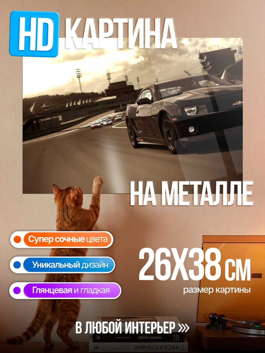 Картина на металле Черный Камаро