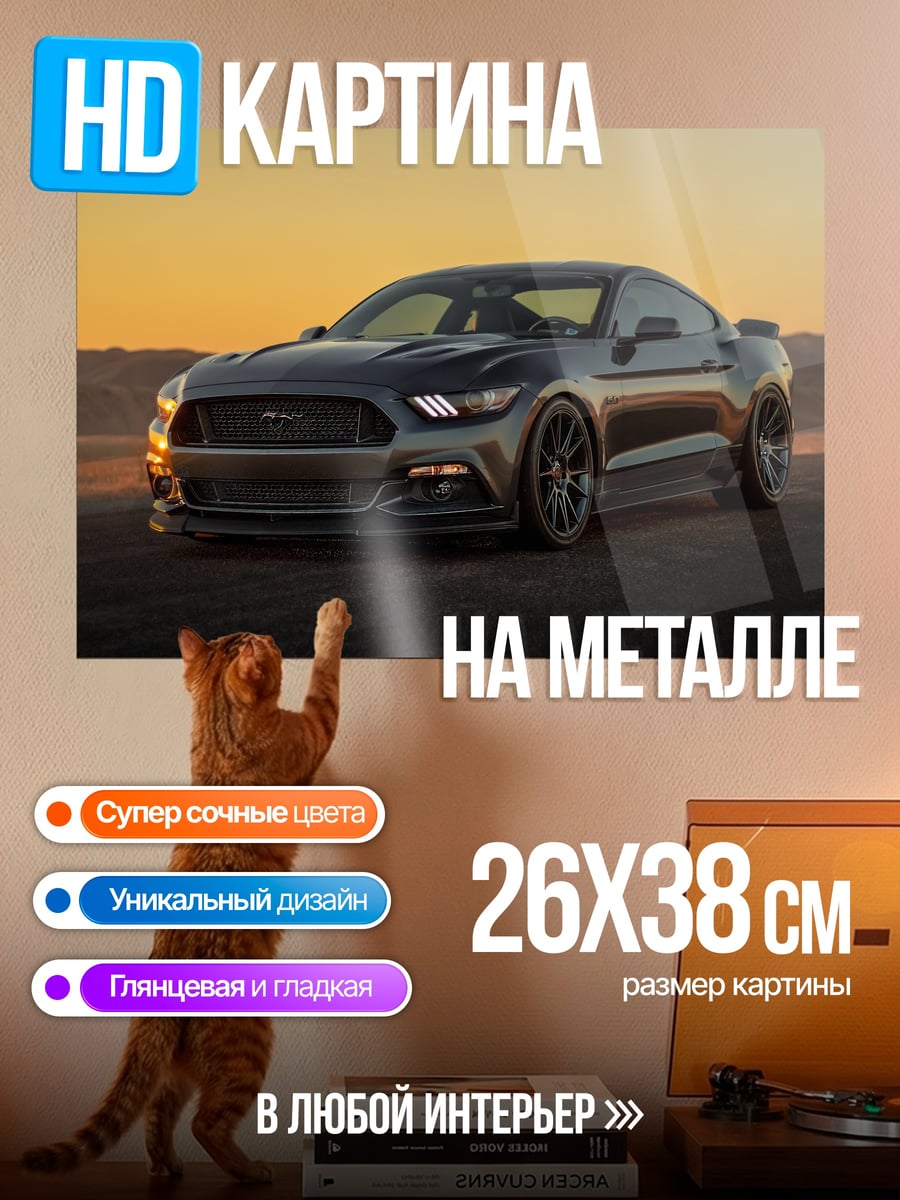 Картина на металле Черный Мустанг