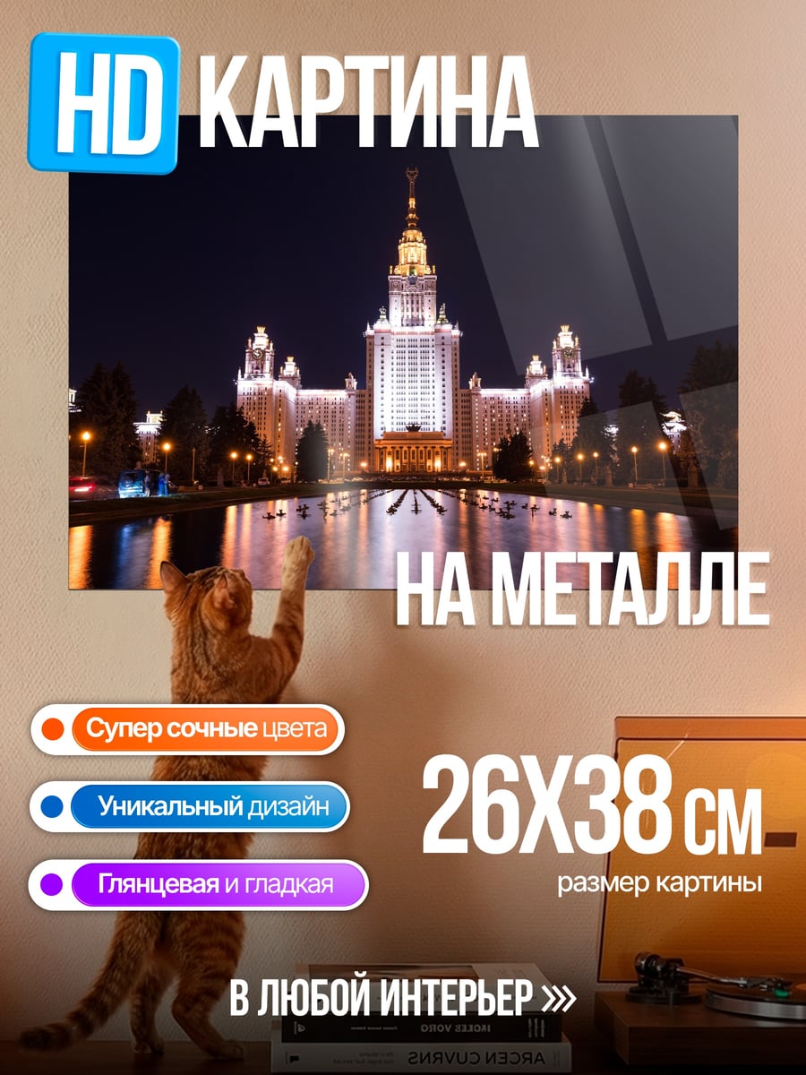 Картина на металле здание университета ночью