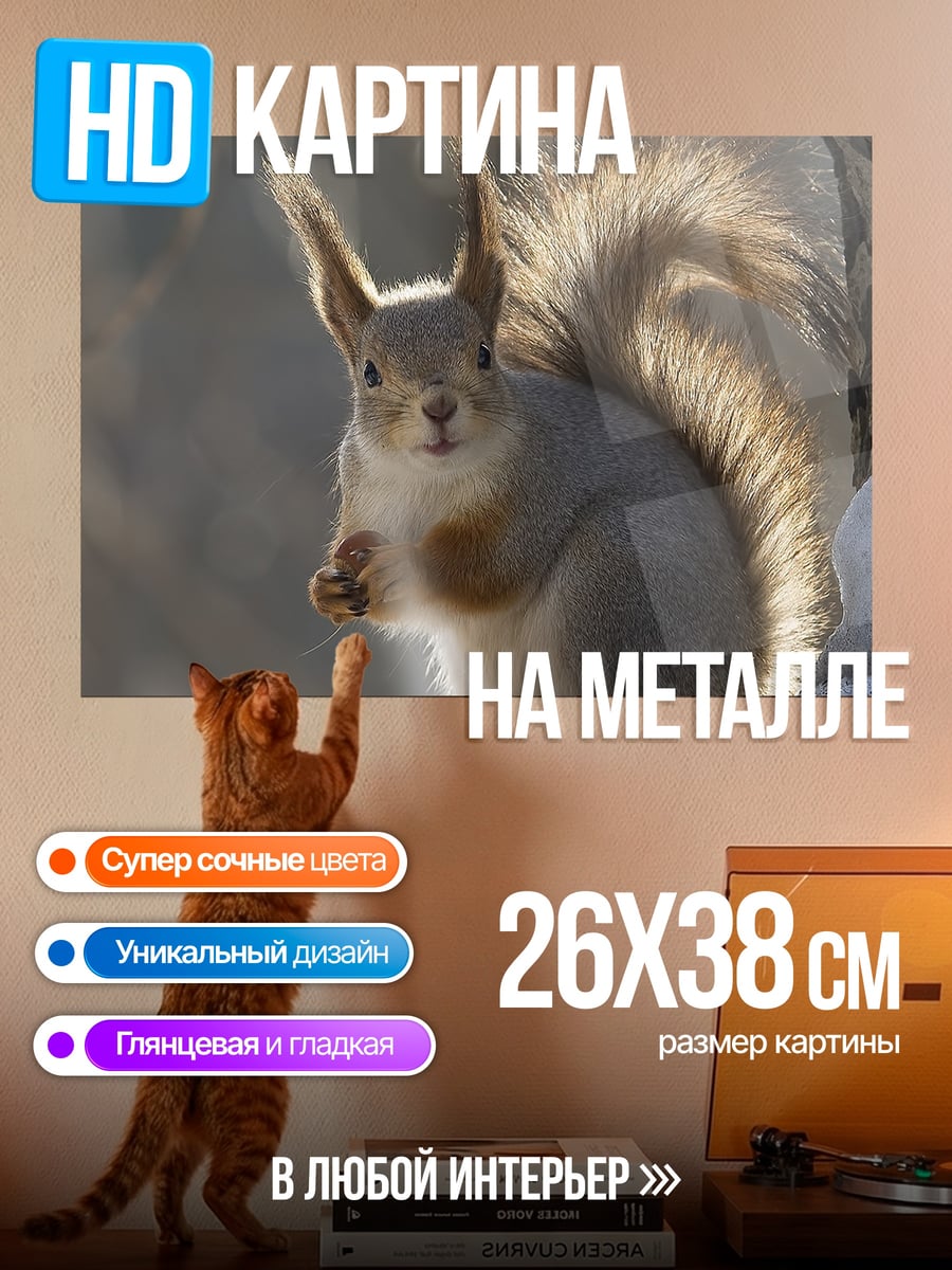 Картина на металле Белка зимой