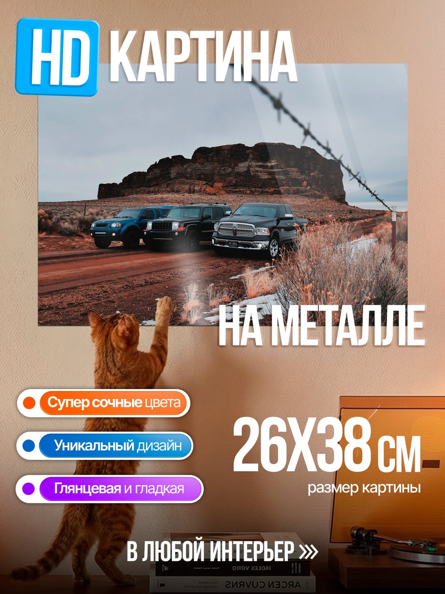 Картина на металле Машины в пустыне