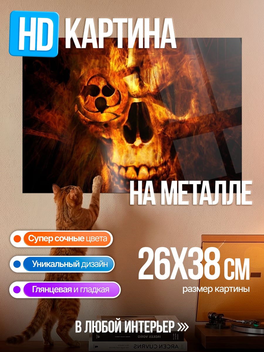 Картина на металле Огненный череп с символом