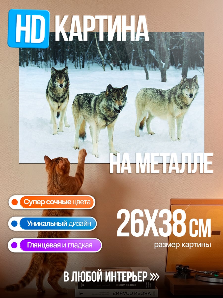 Картина на металле Стая волков в снегу