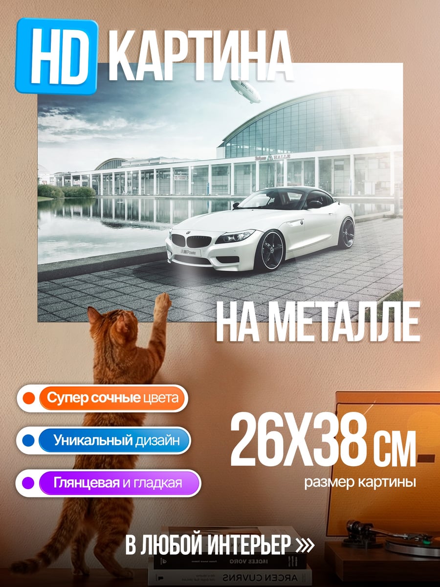 Картина на металле Белый спорткар
