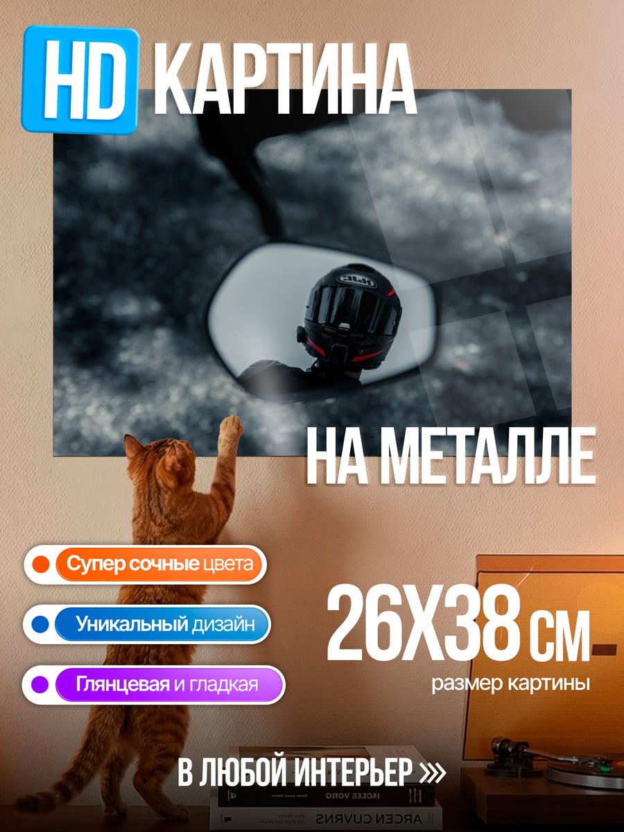 Картина на металле Зеркало мотоцикла