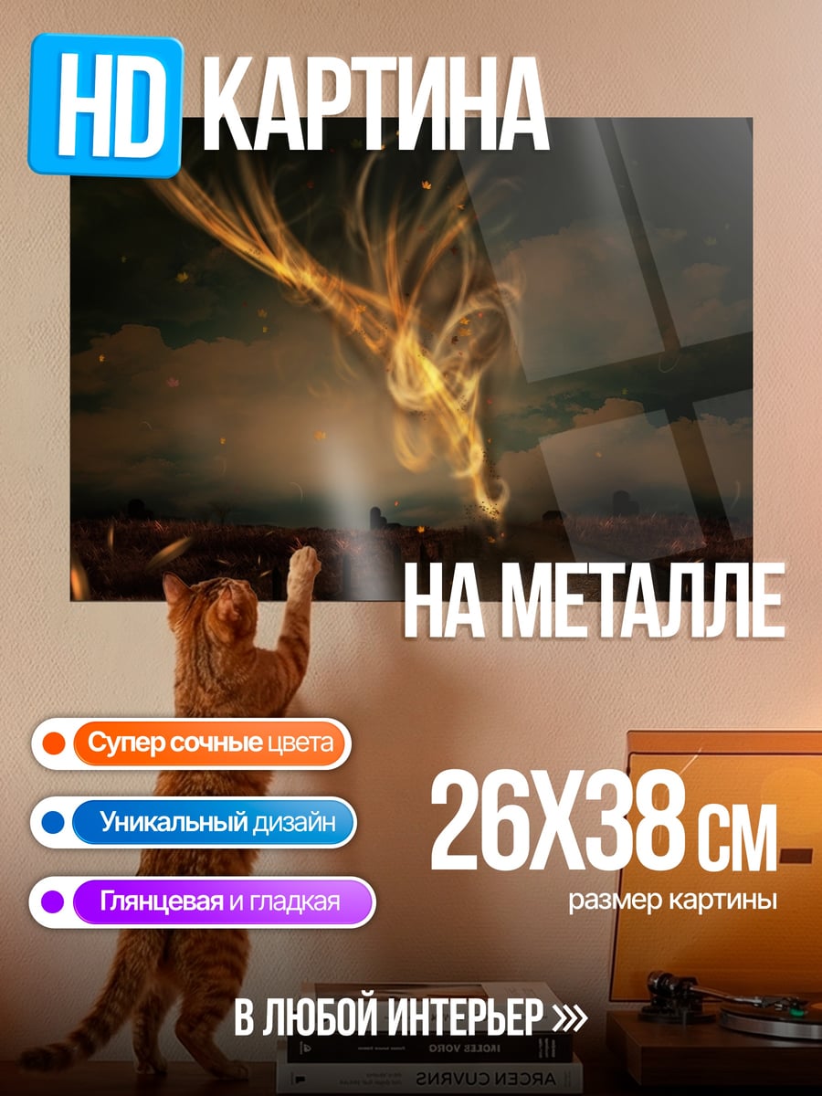 Картина на металле Огненный феникс в небе