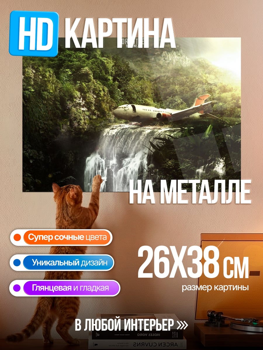 Картина на металле Самолет в джунглях
