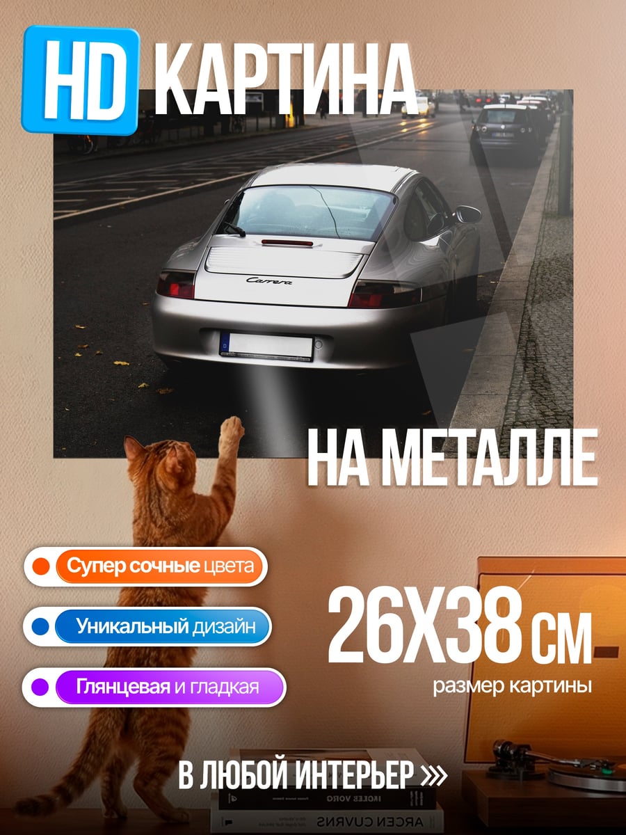 Картина на металле Серебристый Порше