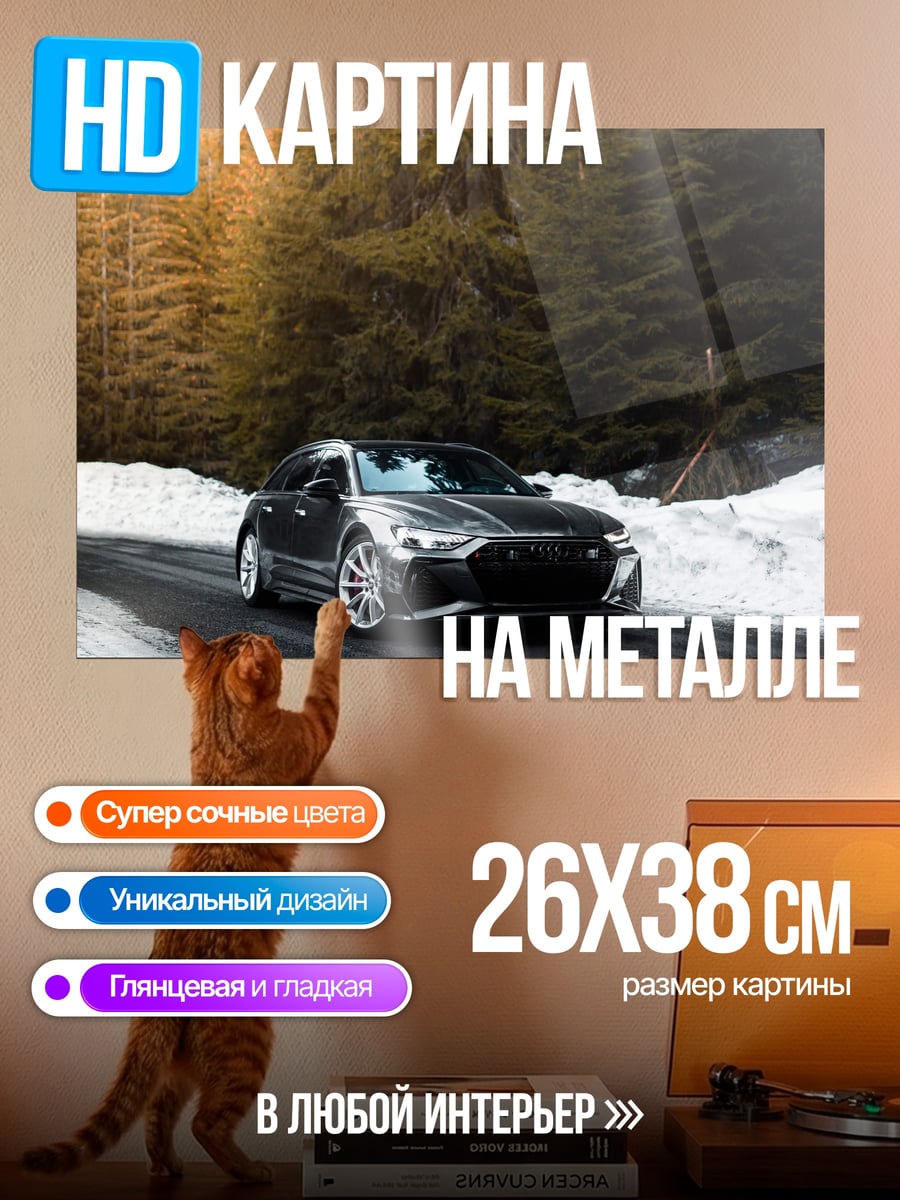 Картина на металле Автомобиль в зимнем лесу