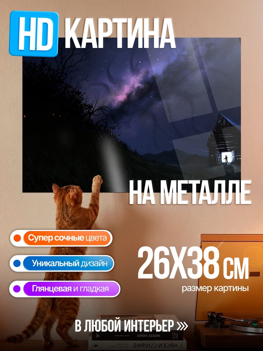 Картина на металле Дом под звездами