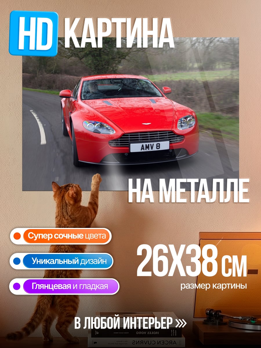 Картина на металле Красный Спорткар На Дороге
