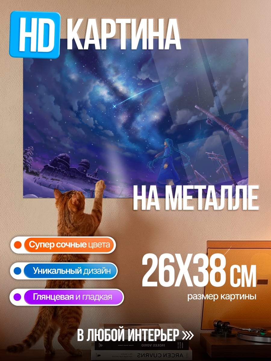 Картина на металле Девушка под звездами