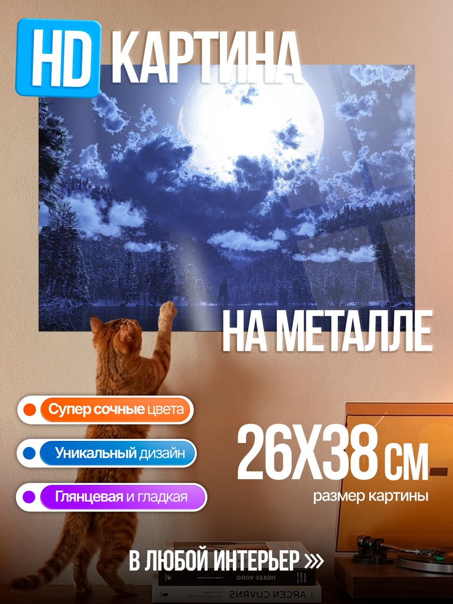 Картина на металле ночной лес луна