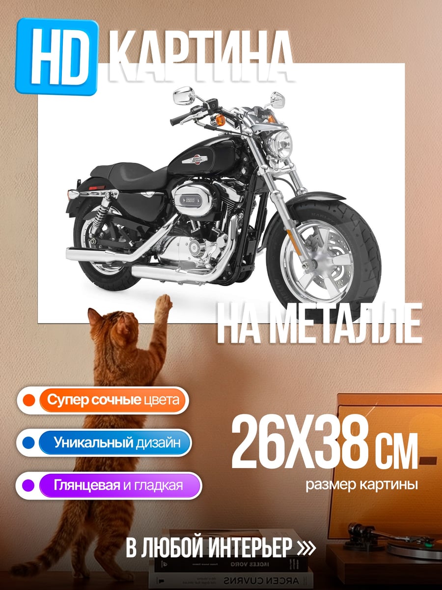 Картина на металле Черный мотоцикл