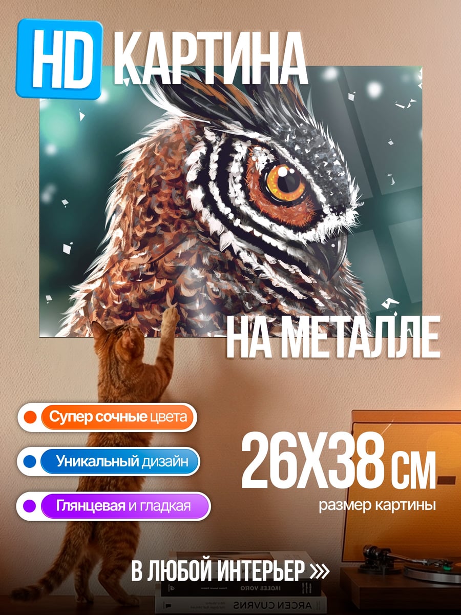 Картина на металле Портрет совы