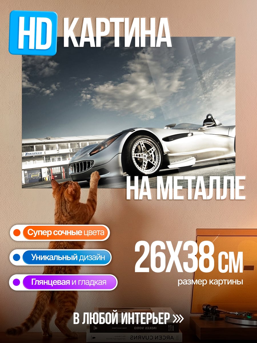 Картина на металле серебристый спорткар