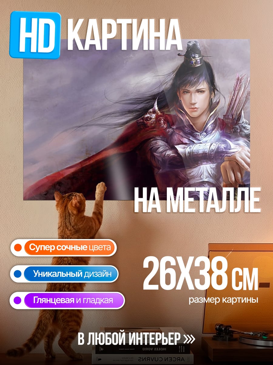 Картина на металле самурай в плаще