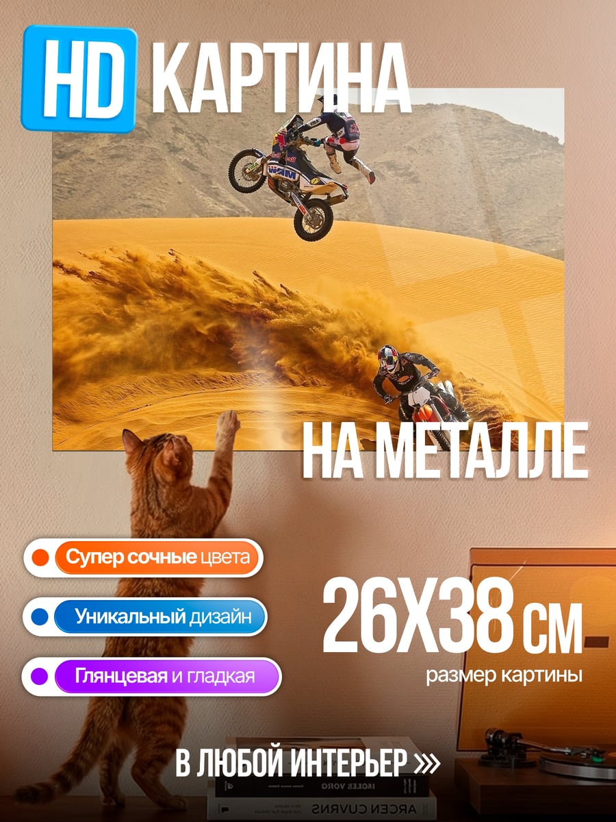 Картина на металле мотоциклисты в пустыне