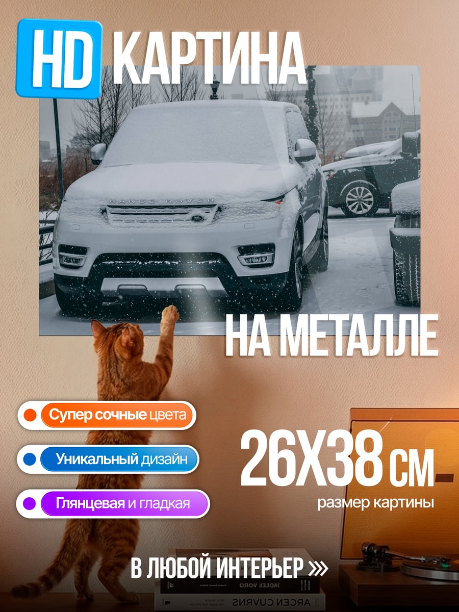 Картина на металле Автомобиль в снегу