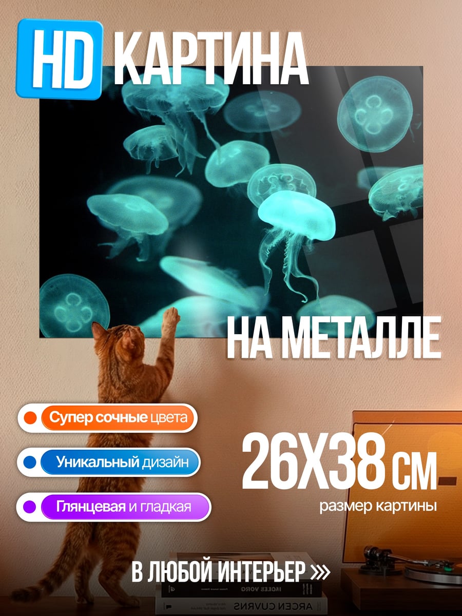 Картина на металле Светящиеся медузы