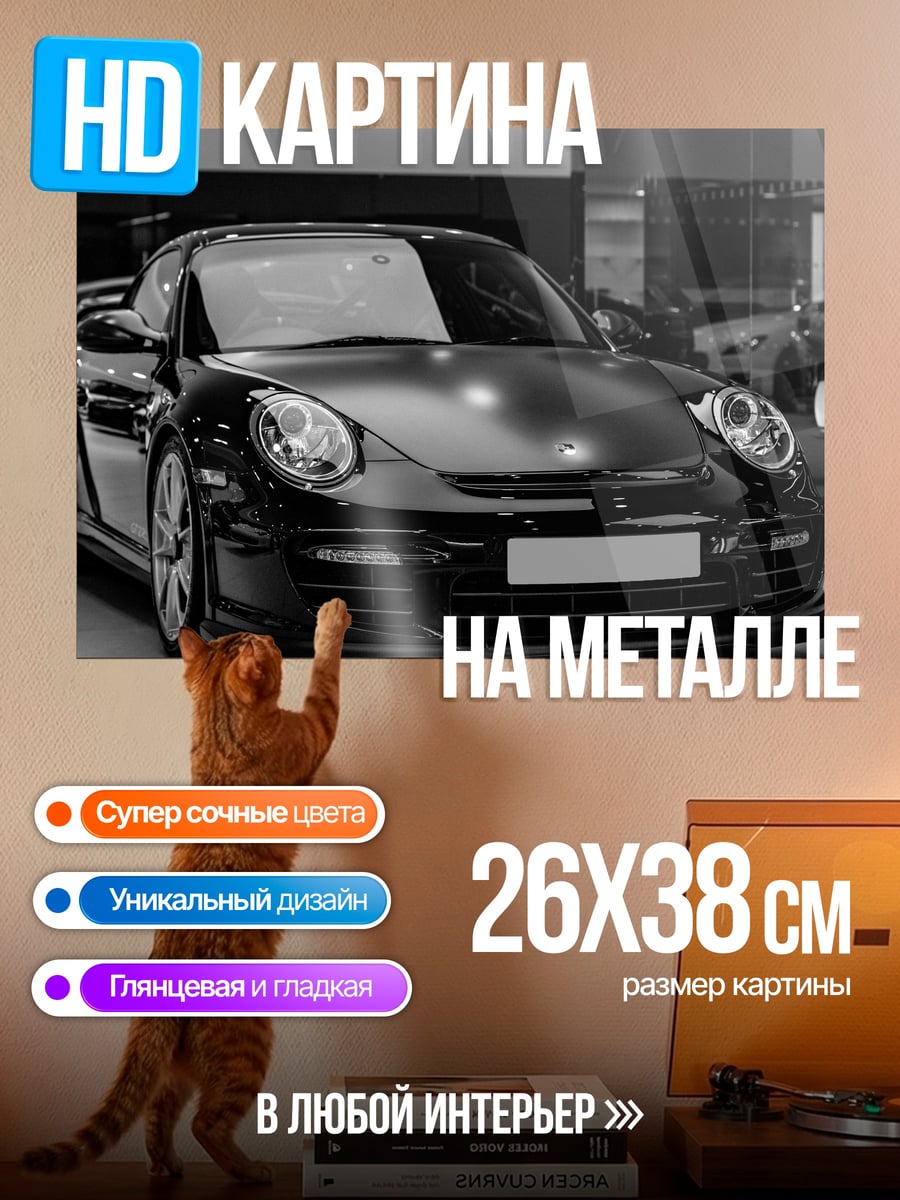 Картина на металле Черный Порше