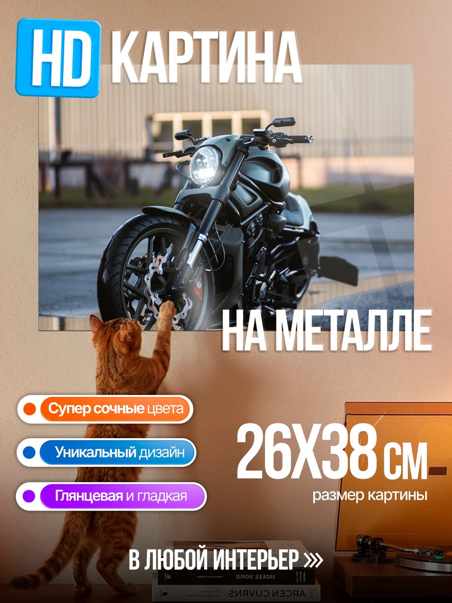 Картина на металле Черный мотоцикл