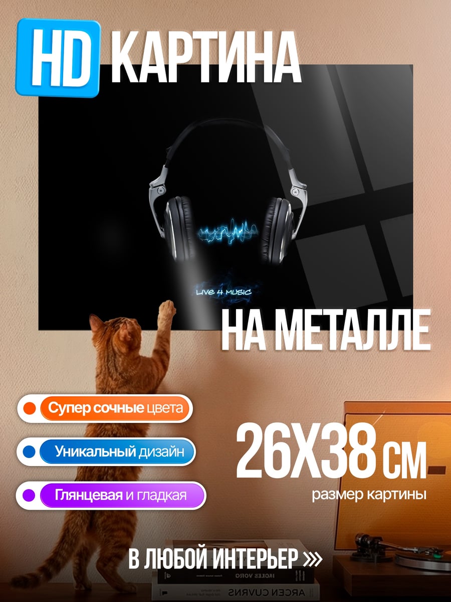 Картина на металле Наушники и звук