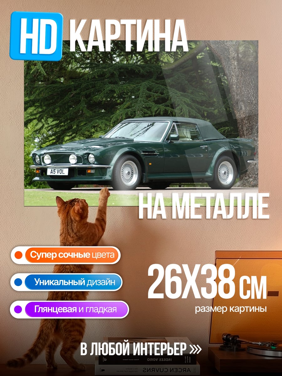 Картина на металле Зеленый кабриолет Aston Martin