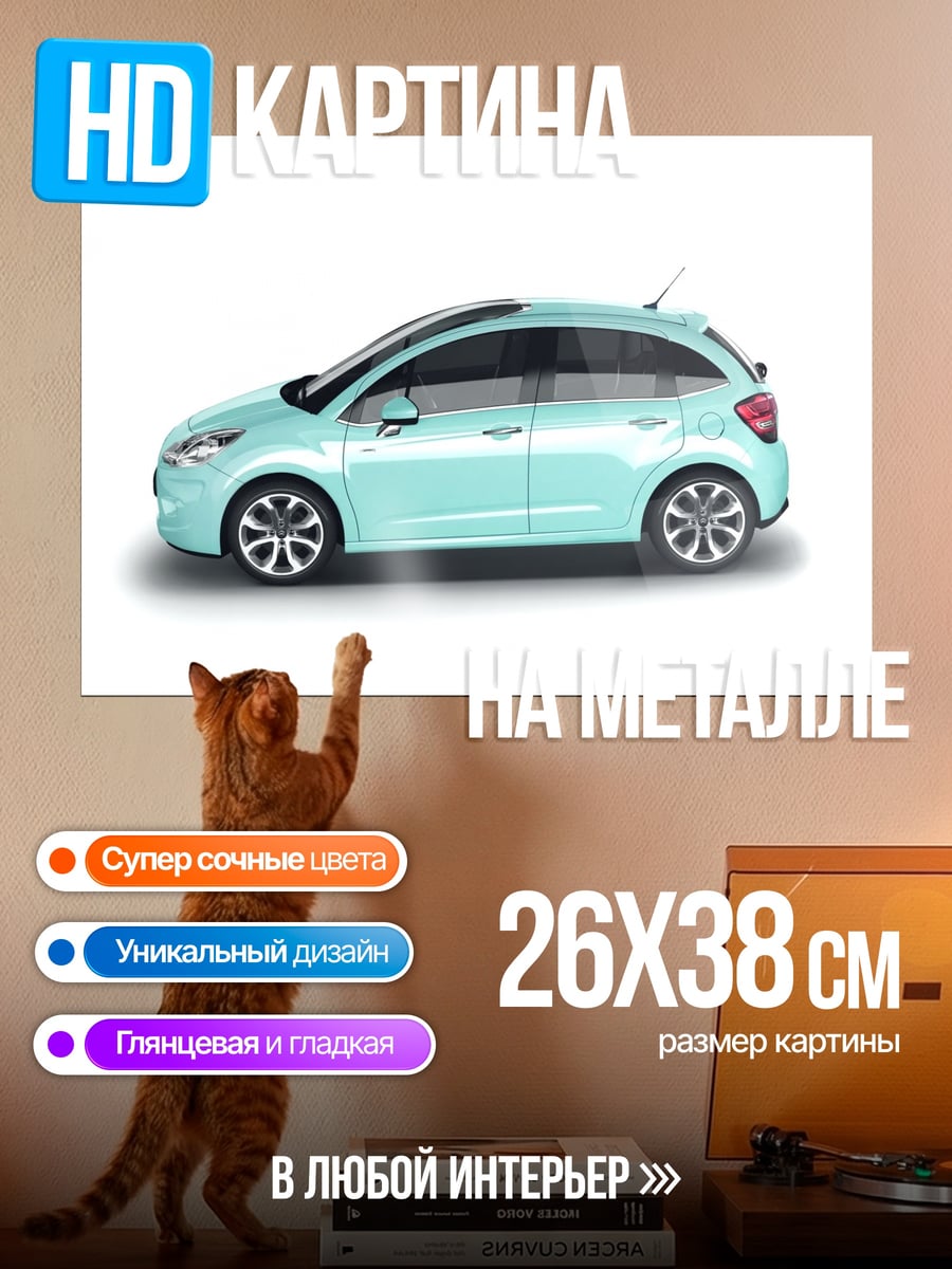 Картина на металле Бирюзовый хэтчбек