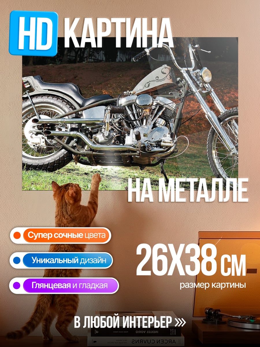 Картина на металле Чоппер байк ночь