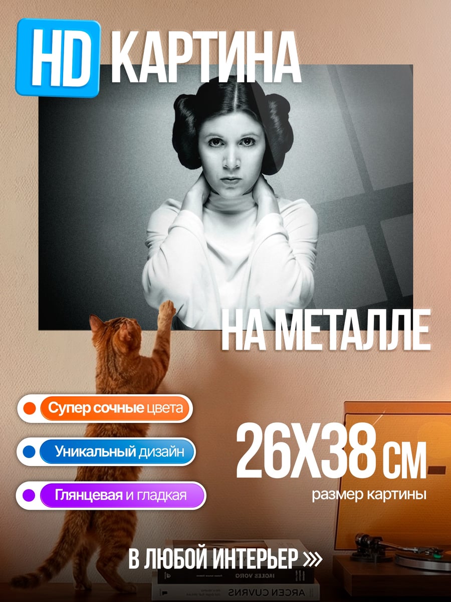 Картина на металле Принцесса Лея черно-белое