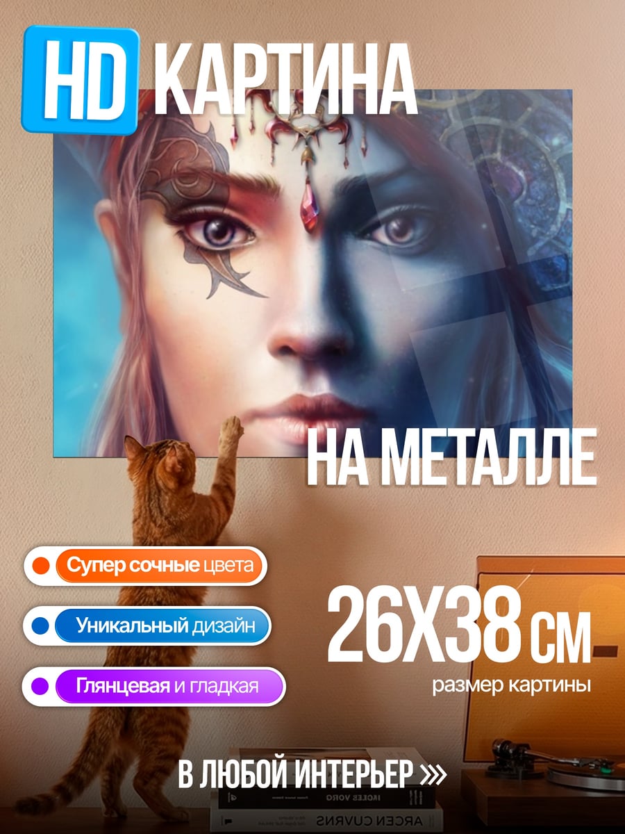 Картина на металле Эльфийка с двойным лицом
