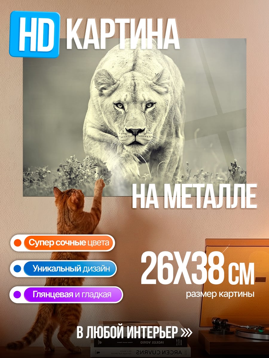 Картина на металле Львица в траве