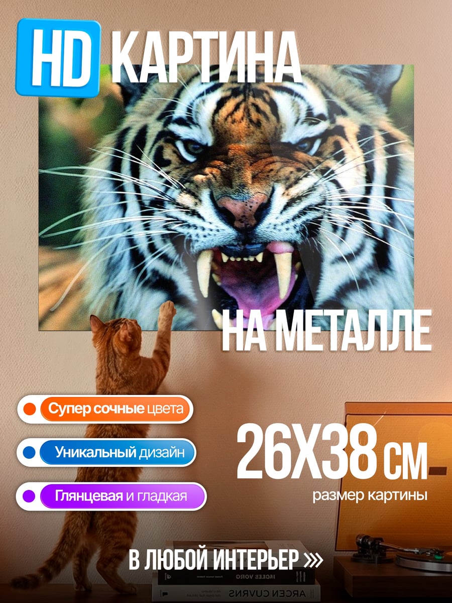 Картина на металле Рычащий тигр
