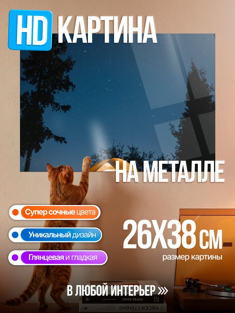 Картина на металле палатка под звездами
