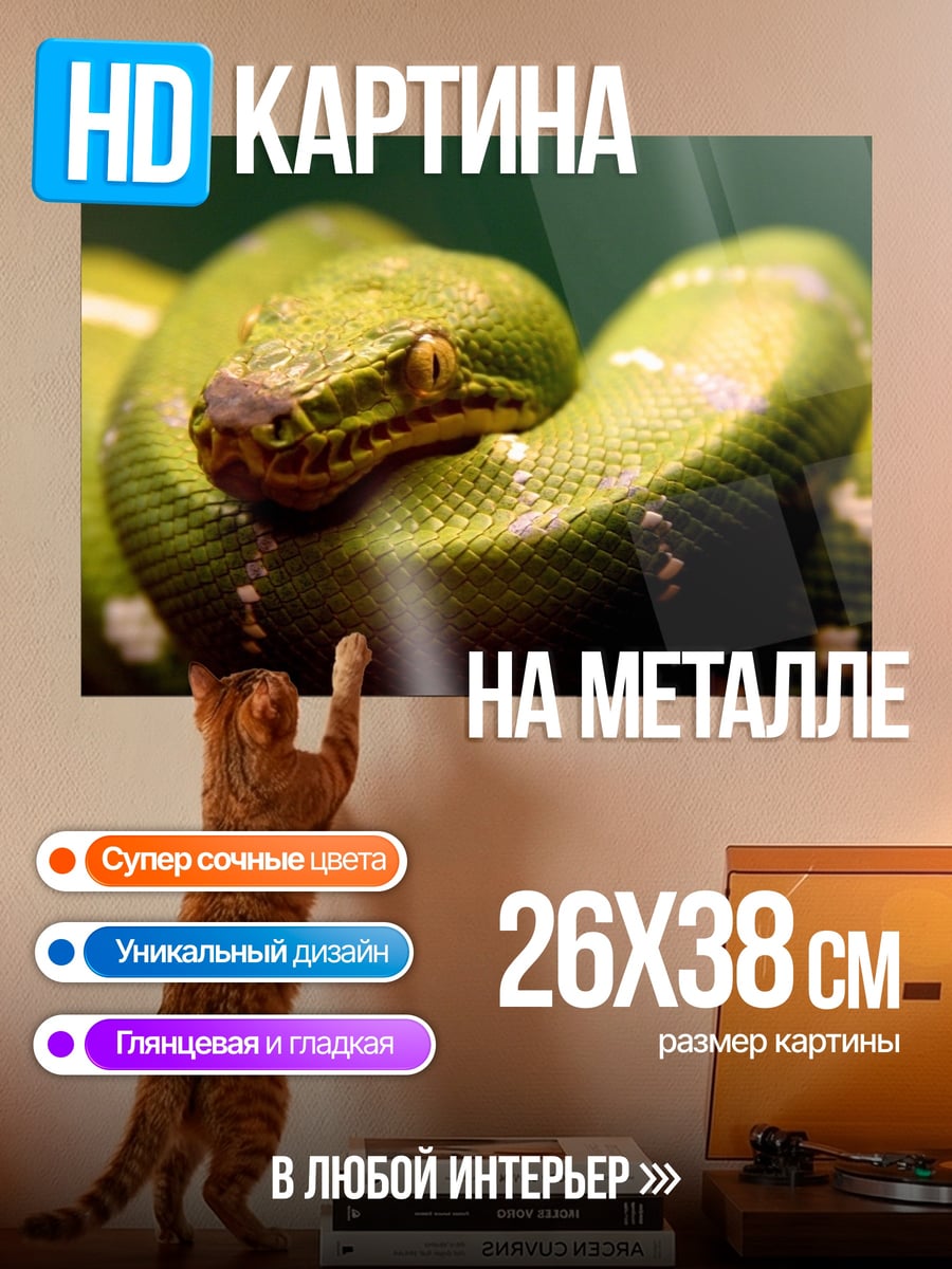 Картина на металле Зеленая змея свернулась