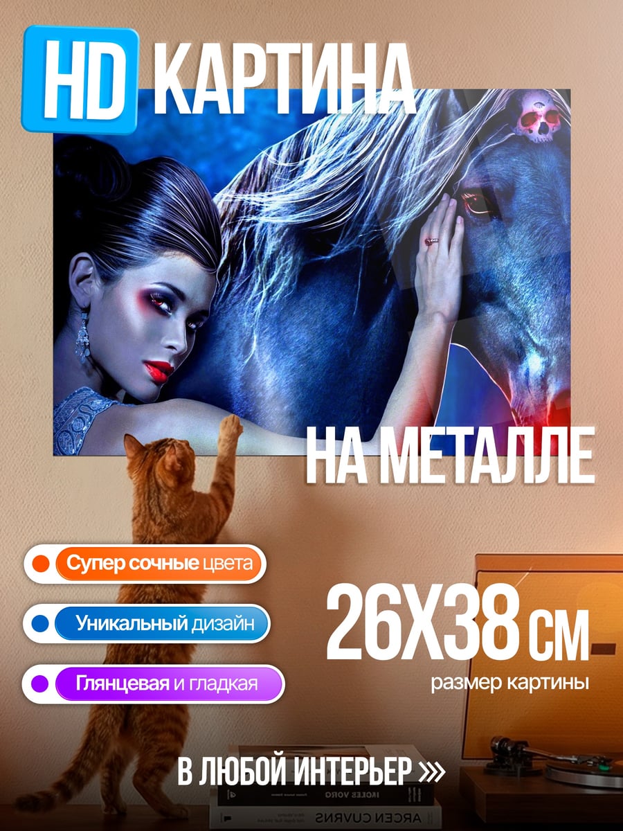 Картина на металле Девушка и конь