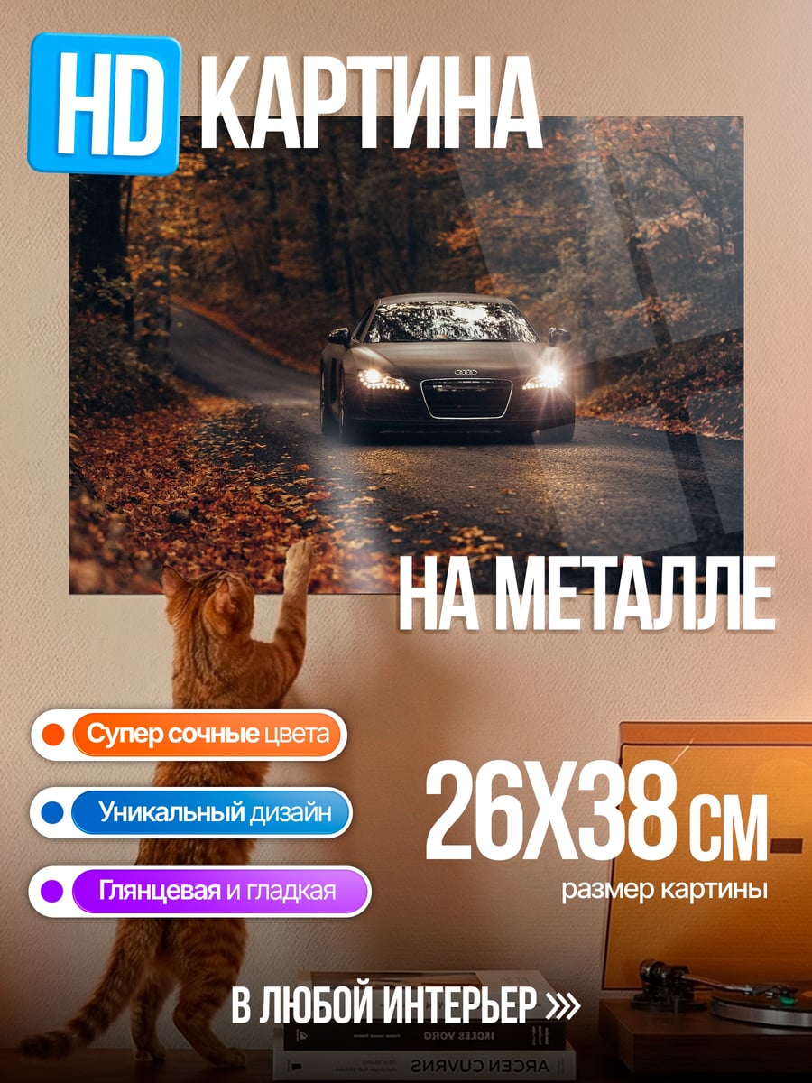Картина на металле Автомобиль в осеннем лесу