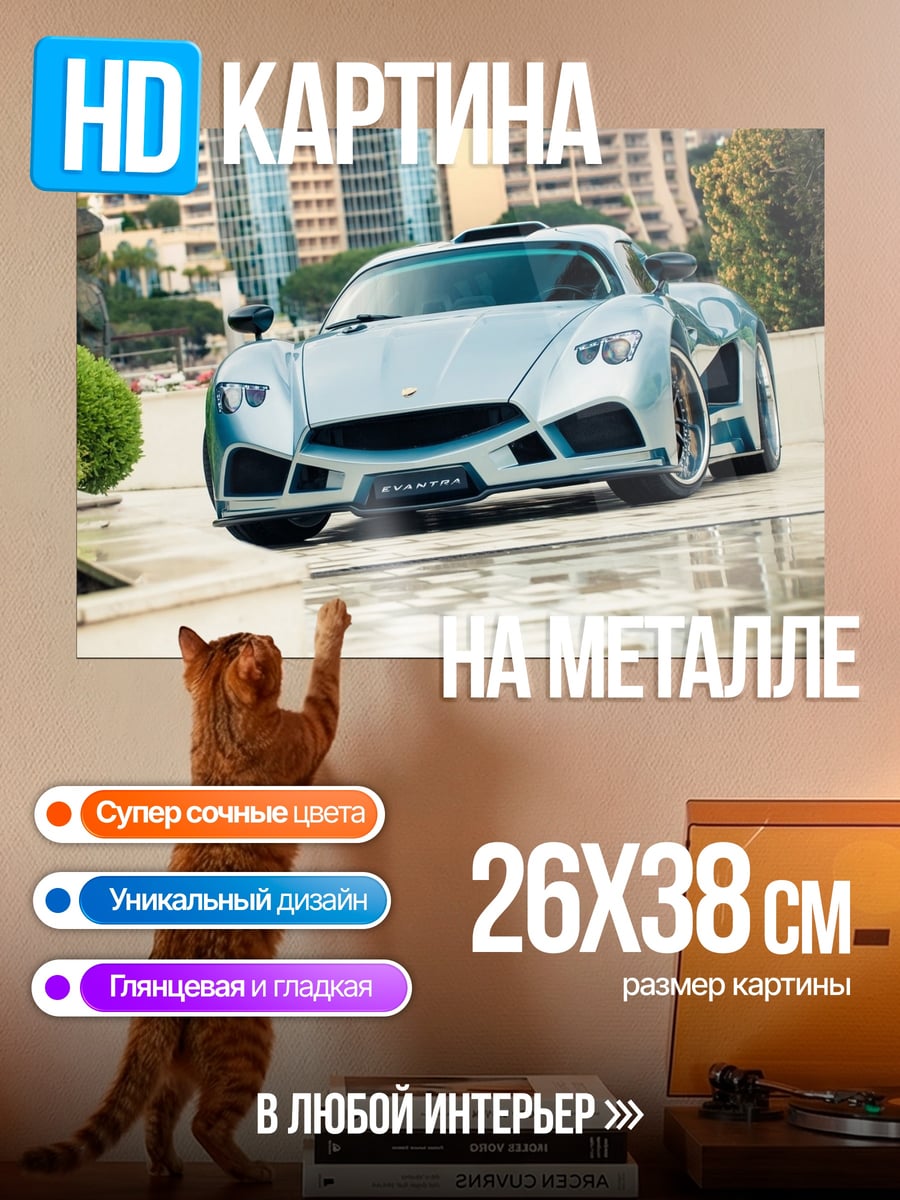Картина на металле Серебристый спорткар